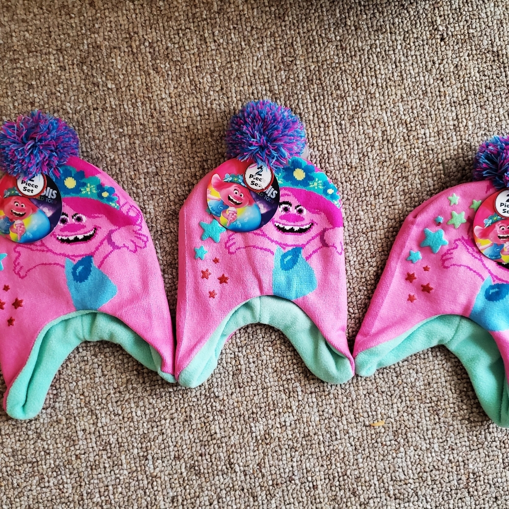 Trolls hat and glove sets (lot of 3)